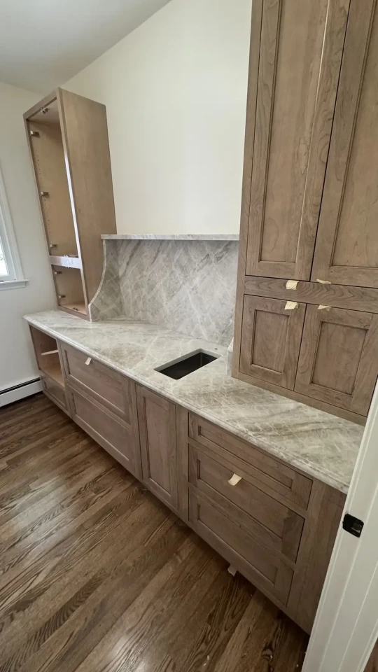 Taj Mahal Leathered Countertop Installation in Progress